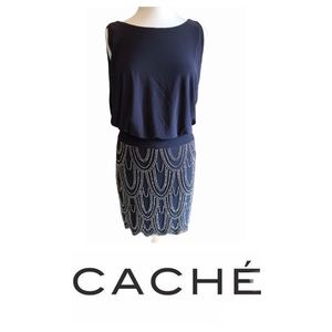 Cache Gray Beaded Cocktail Dress size 2